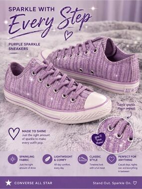 Lilac Low-Top Sparkling Canvas Sneakers for Women